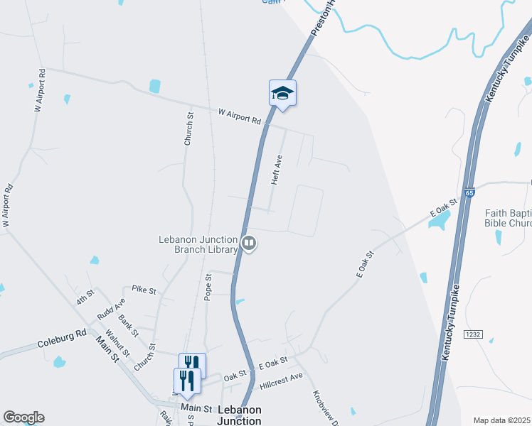 map of restaurants, bars, coffee shops, grocery stores, and more near 149 Eskridge Drive in Lebanon Junction