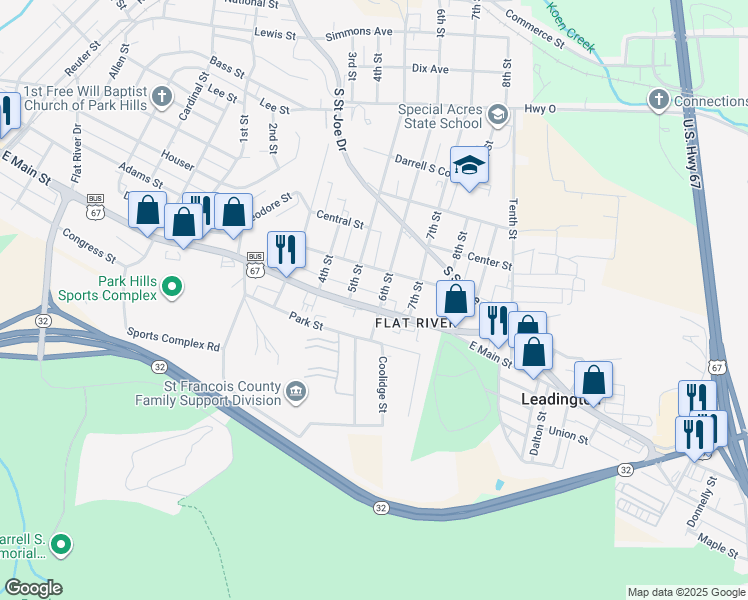 map of restaurants, bars, coffee shops, grocery stores, and more near 920 East Main Street in Park Hills