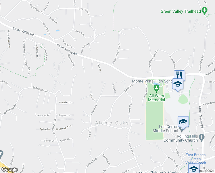 map of restaurants, bars, coffee shops, grocery stores, and more near 80 Vía Aspero in Alamo