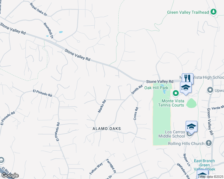 map of restaurants, bars, coffee shops, grocery stores, and more near 80 Vía Aspero in Alamo