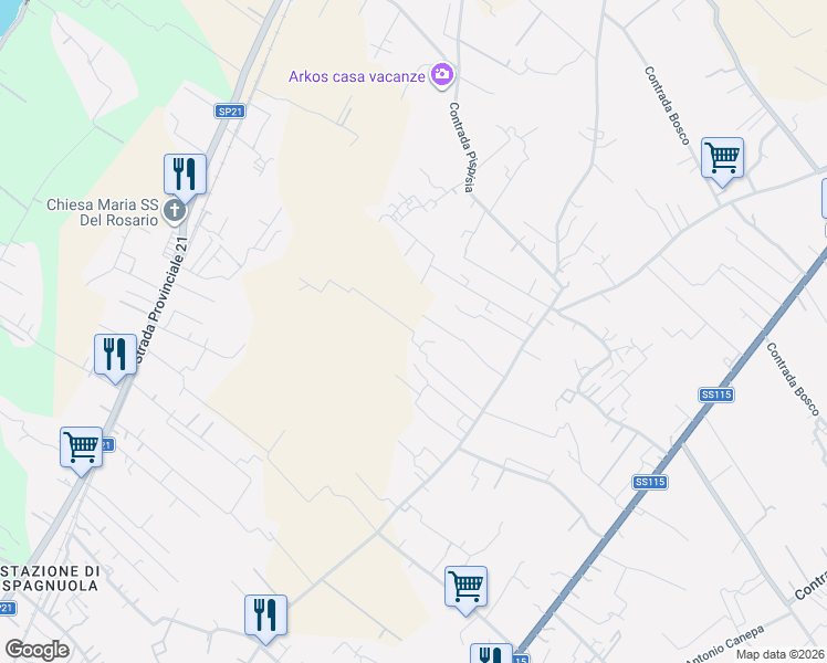 map of restaurants, bars, coffee shops, grocery stores, and more near 707 Contrada Pispisia in Marsala