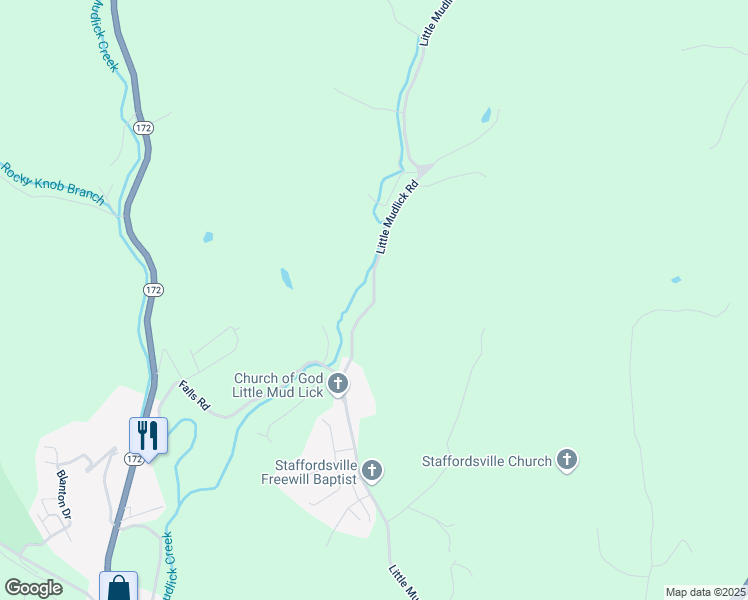 map of restaurants, bars, coffee shops, grocery stores, and more near Little Mudlick Road in Johnson County