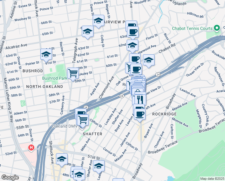 map of restaurants, bars, coffee shops, grocery stores, and more near 503 Forest Street in Oakland