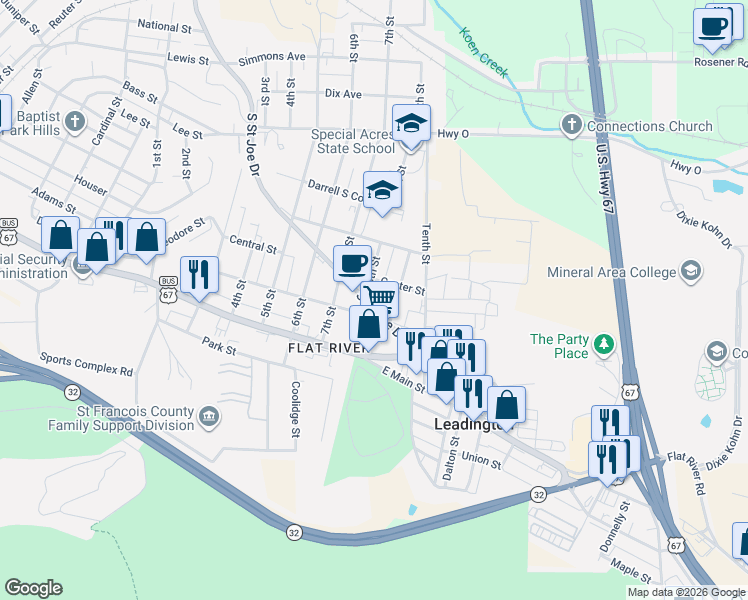 map of restaurants, bars, coffee shops, grocery stores, and more near 214 8th Street in Park Hills