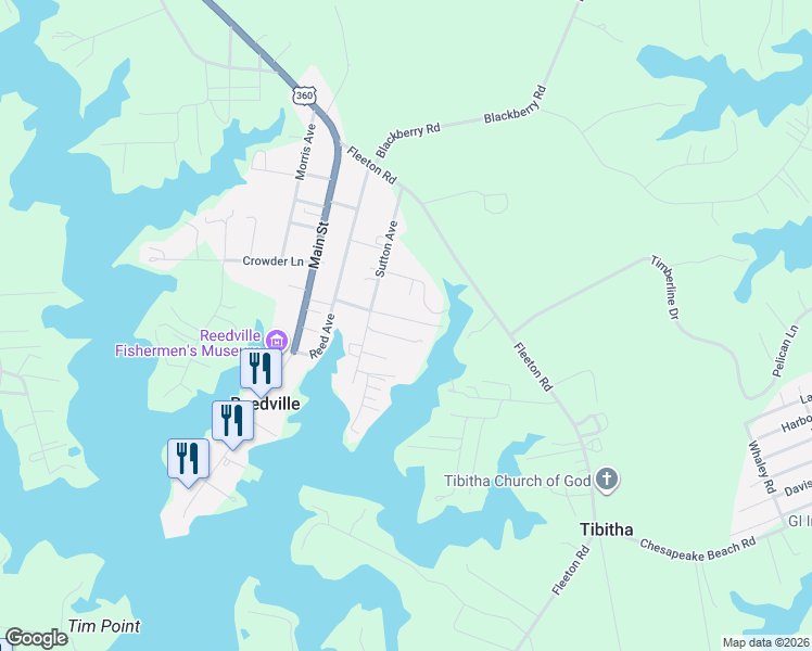 map of restaurants, bars, coffee shops, grocery stores, and more near 104 Morrison Street in Reedville