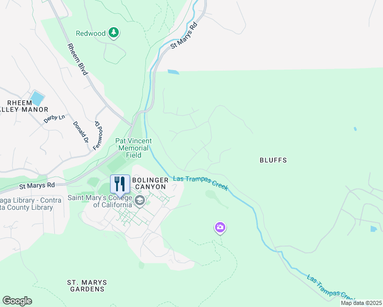 map of restaurants, bars, coffee shops, grocery stores, and more near 11 Breck Court in Moraga