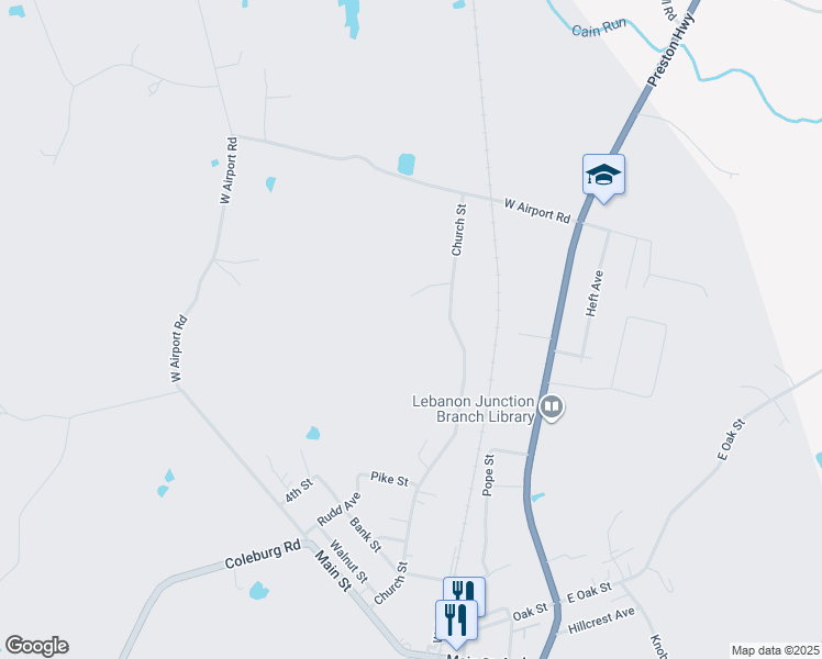 map of restaurants, bars, coffee shops, grocery stores, and more near 785 Church Street in Lebanon Junction