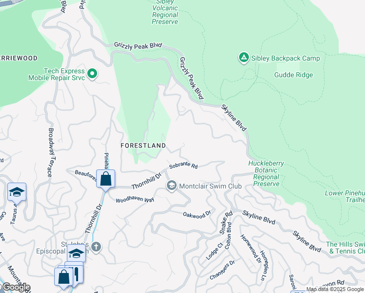 map of restaurants, bars, coffee shops, grocery stores, and more near Willowbank Court in Oakland