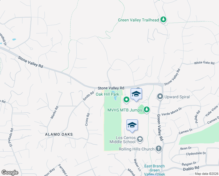 map of restaurants, bars, coffee shops, grocery stores, and more near 3005 Stone Valley Road in Danville