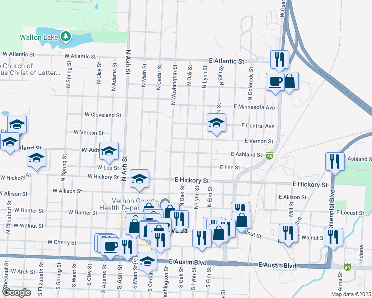 map of restaurants, bars, coffee shops, grocery stores, and more near 727 North Lynn Street in Nevada
