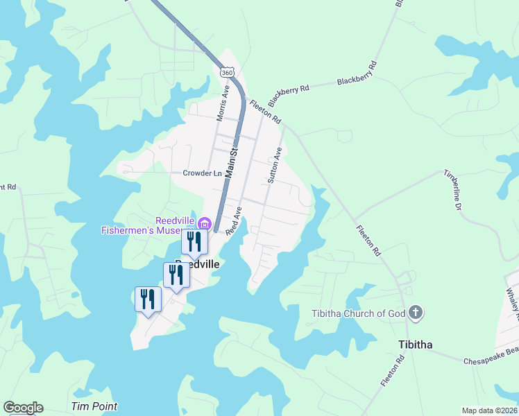 map of restaurants, bars, coffee shops, grocery stores, and more near 284 Sutton Avenue in Reedville