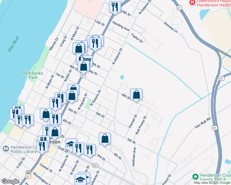 map of restaurants, bars, coffee shops, grocery stores, and more near 698 8th Street in Henderson