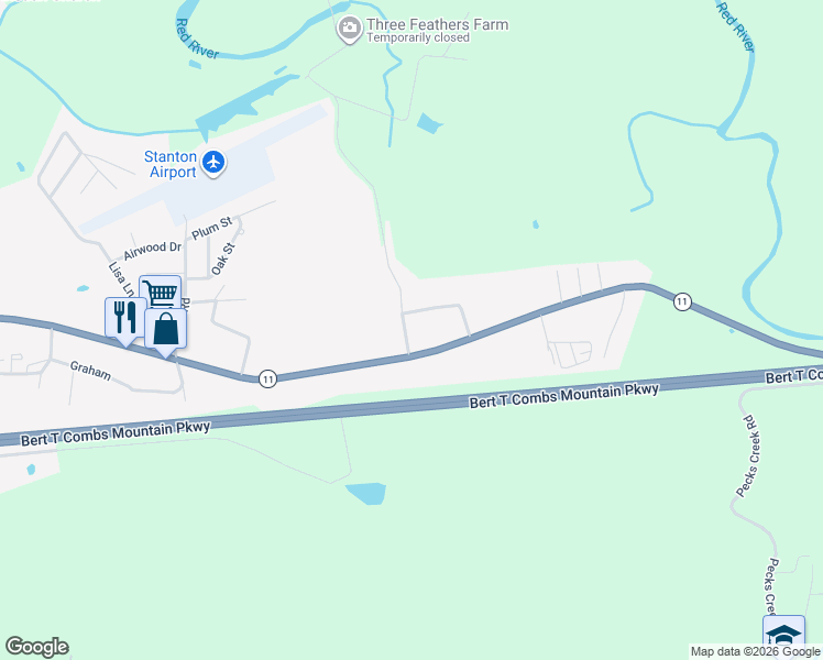 map of restaurants, bars, coffee shops, grocery stores, and more near 52 Derickson Lane in Stanton