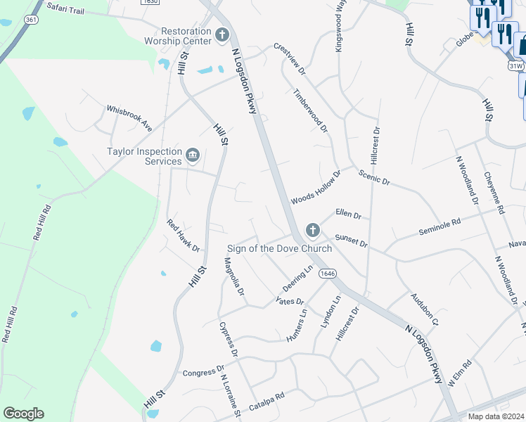 map of restaurants, bars, coffee shops, grocery stores, and more near 919 Rhonda Court in Radcliff