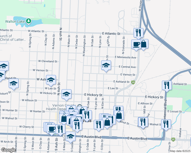 map of restaurants, bars, coffee shops, grocery stores, and more near 727 North Lynn Street in Nevada