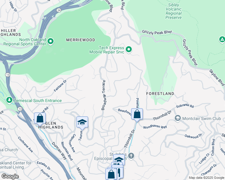 map of restaurants, bars, coffee shops, grocery stores, and more near 6452 Farallon Way in Oakland