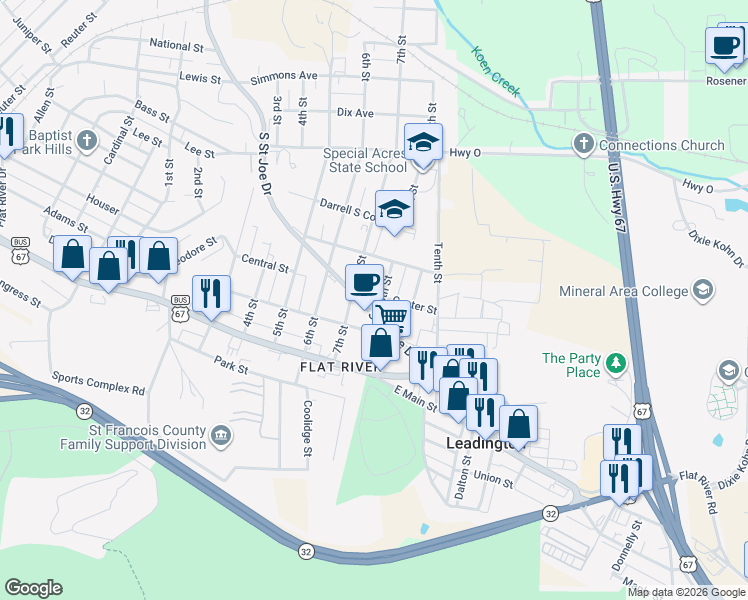 map of restaurants, bars, coffee shops, grocery stores, and more near 214 8th Street in Park Hills