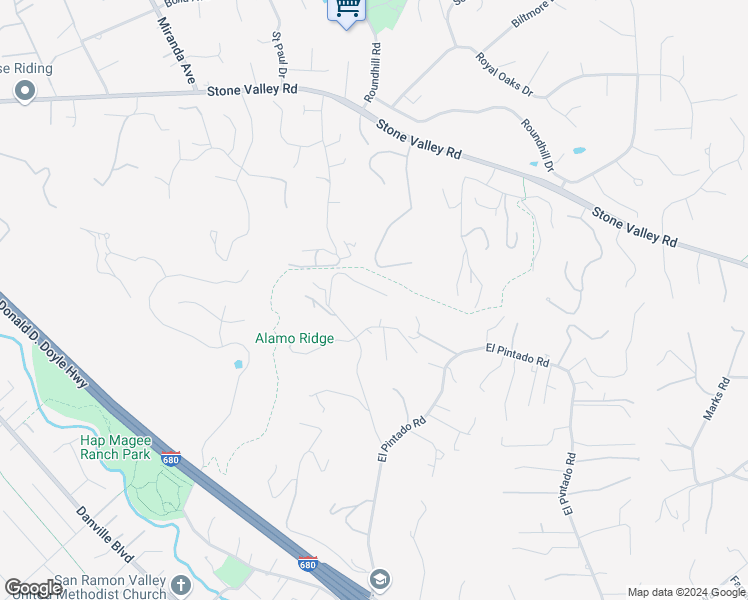 map of restaurants, bars, coffee shops, grocery stores, and more near 36 El Alamo Court in Danville