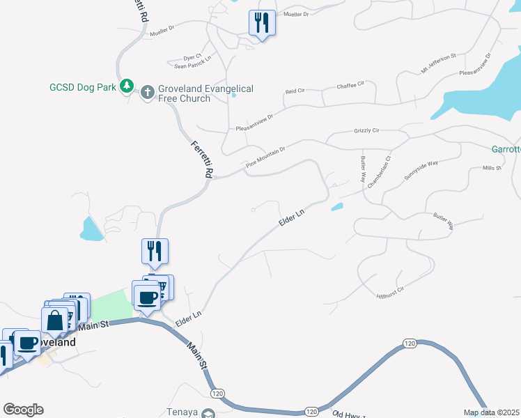 map of restaurants, bars, coffee shops, grocery stores, and more near 19611 Elder Lane in Groveland