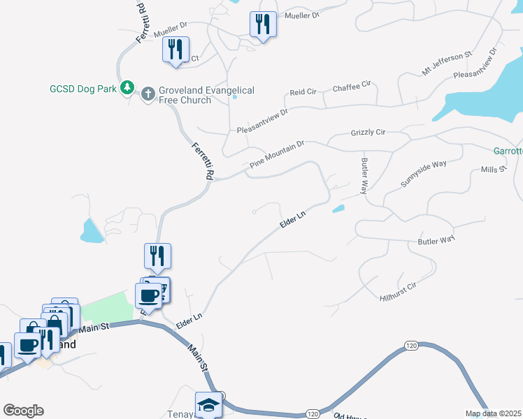 map of restaurants, bars, coffee shops, grocery stores, and more near 19611 Elder Lane in Groveland