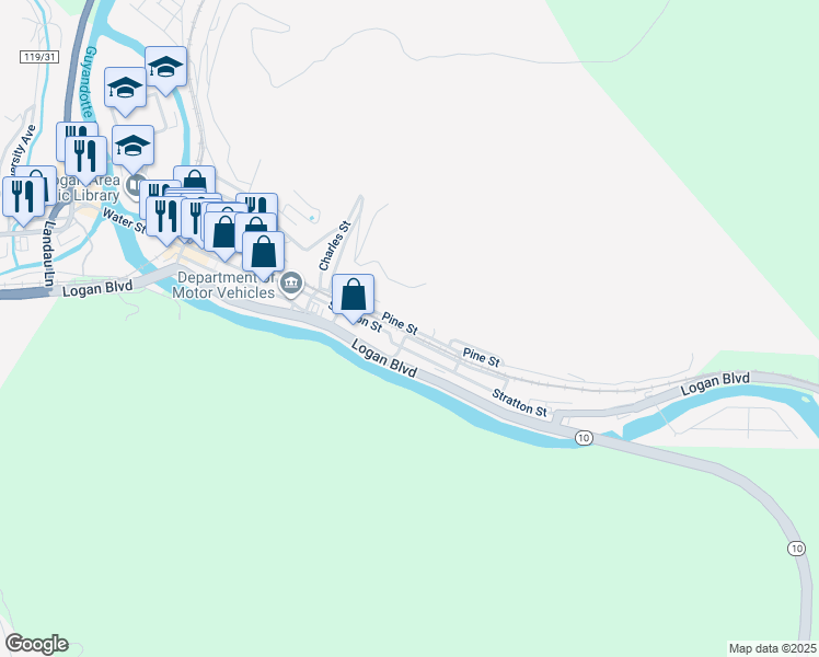 map of restaurants, bars, coffee shops, grocery stores, and more near 352 Pine Street in Logan