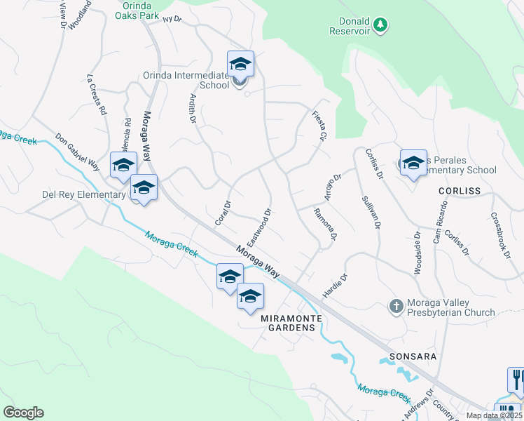 map of restaurants, bars, coffee shops, grocery stores, and more near 21 Carisbrook Drive in Orinda
