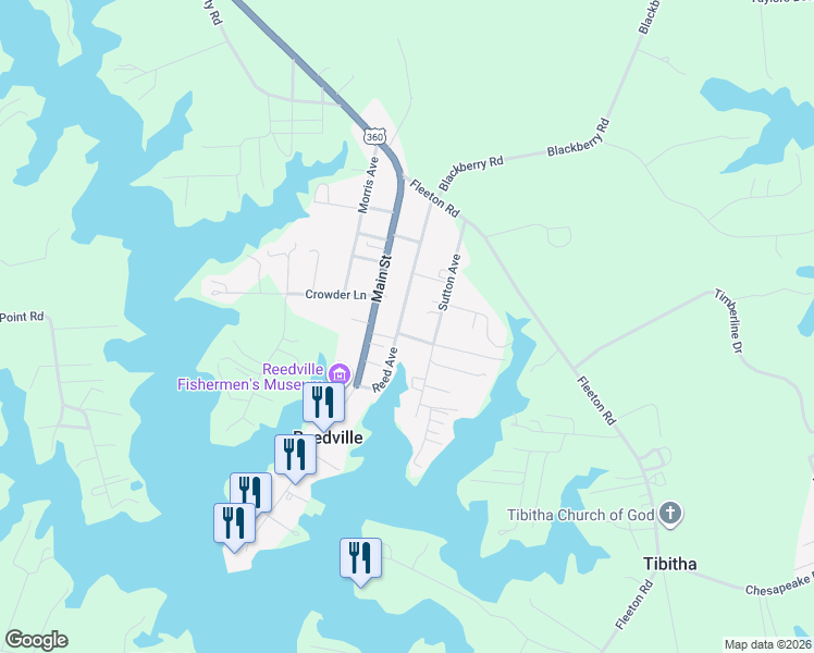 map of restaurants, bars, coffee shops, grocery stores, and more near 284 Sutton Avenue in Reedville