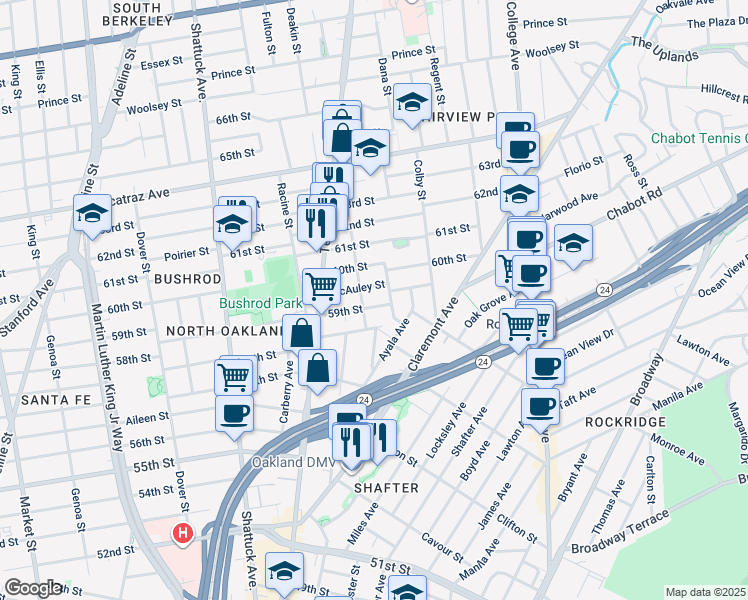 map of restaurants, bars, coffee shops, grocery stores, and more near 452 59th Street in Oakland