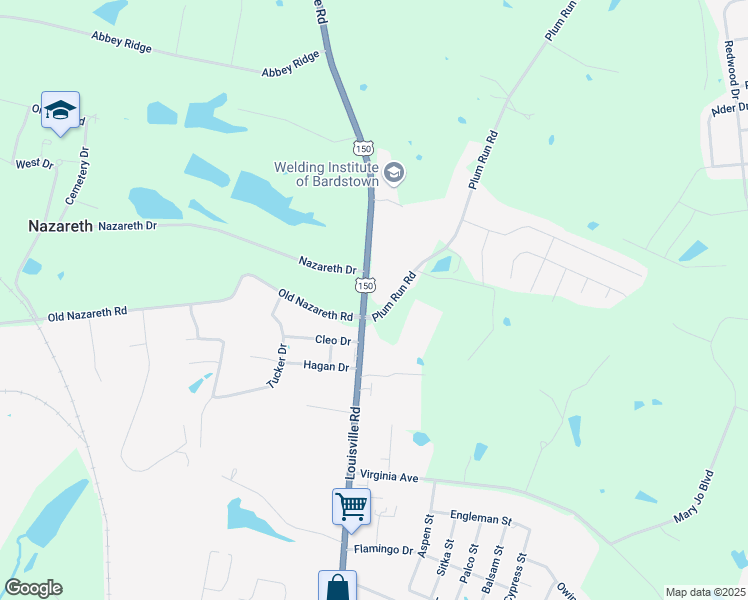 map of restaurants, bars, coffee shops, grocery stores, and more near 2555 Louisville Road in Bardstown