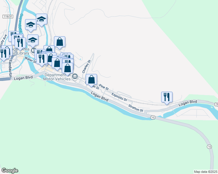 map of restaurants, bars, coffee shops, grocery stores, and more near 300-352 Pine Street in Logan