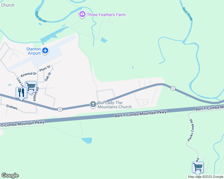 map of restaurants, bars, coffee shops, grocery stores, and more near 76 Greenway Road in Stanton