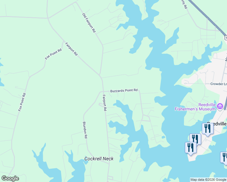 map of restaurants, bars, coffee shops, grocery stores, and more near 218 Buzzards Point Road in Reedville
