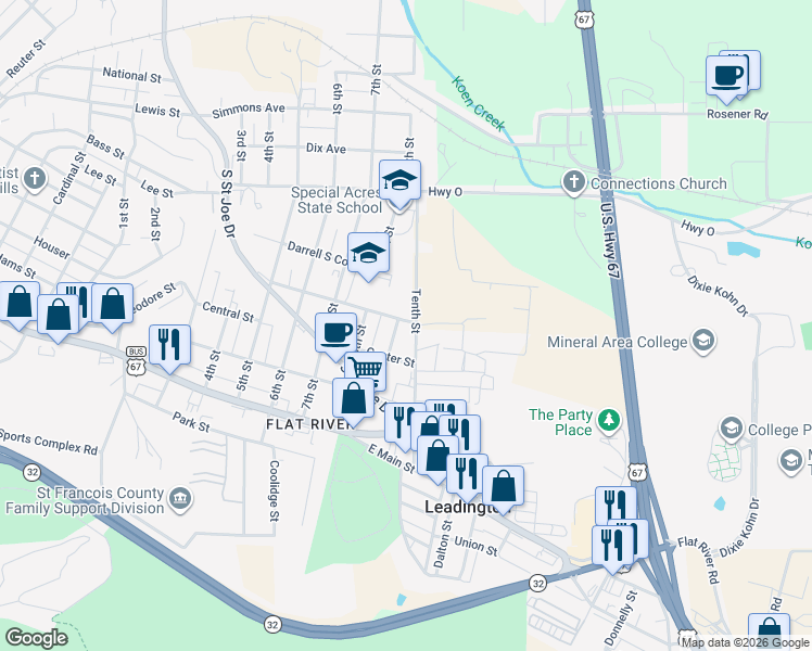 map of restaurants, bars, coffee shops, grocery stores, and more near 315 9th Street in Park Hills