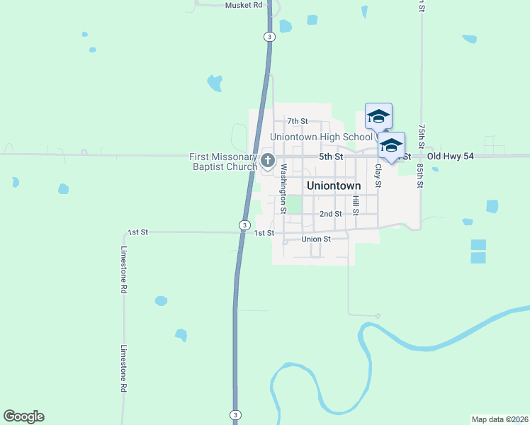 map of restaurants, bars, coffee shops, grocery stores, and more near 102 3rd Street in Uniontown