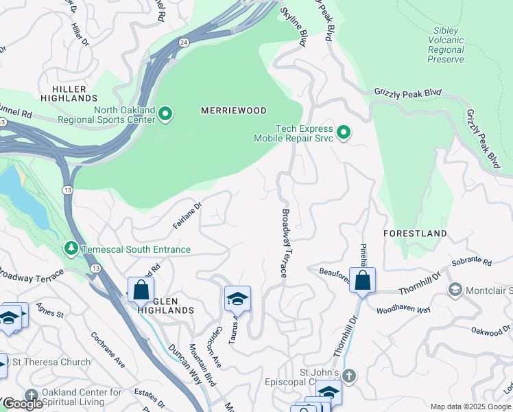 map of restaurants, bars, coffee shops, grocery stores, and more near 6413 Gwin Court in Oakland