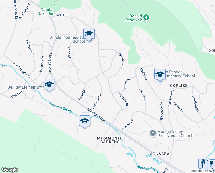 map of restaurants, bars, coffee shops, grocery stores, and more near 180 Ivy Drive in Orinda