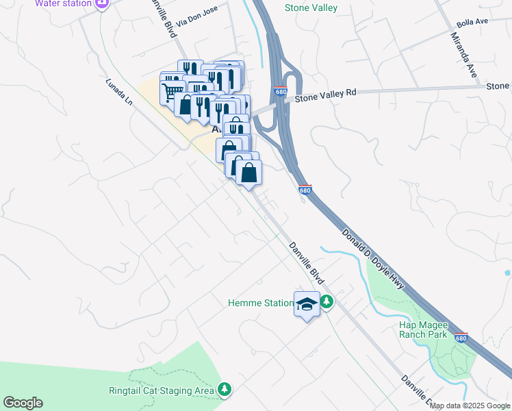 map of restaurants, bars, coffee shops, grocery stores, and more near 126 Linhares Lane in Alamo