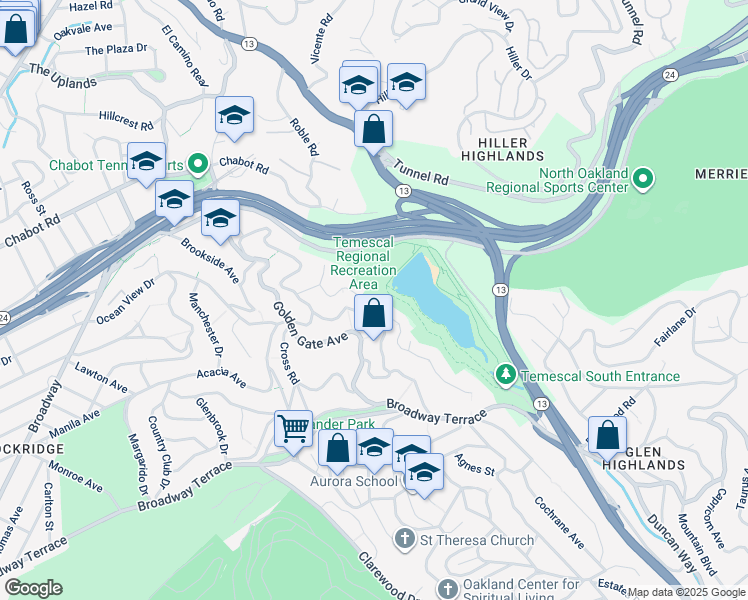 map of restaurants, bars, coffee shops, grocery stores, and more near 6023 Contra Costa Road in Oakland