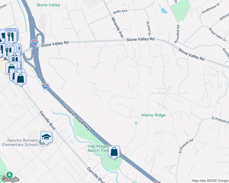map of restaurants, bars, coffee shops, grocery stores, and more near 339 Corrie Place in Alamo