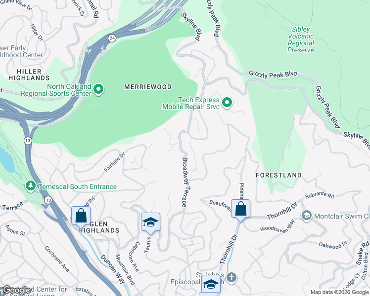 map of restaurants, bars, coffee shops, grocery stores, and more near 6553 Farallon Way in Oakland