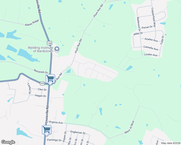 map of restaurants, bars, coffee shops, grocery stores, and more near Ruger Drive in Bardstown