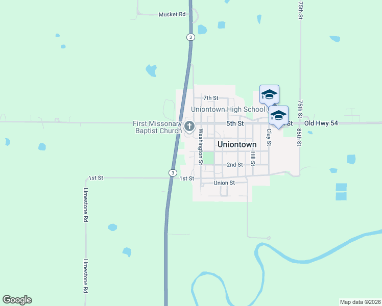 map of restaurants, bars, coffee shops, grocery stores, and more near 102 3rd Street in Uniontown