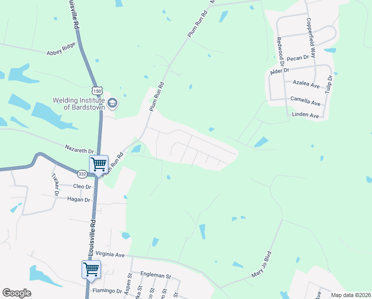 map of restaurants, bars, coffee shops, grocery stores, and more near Ruger Drive in Bardstown