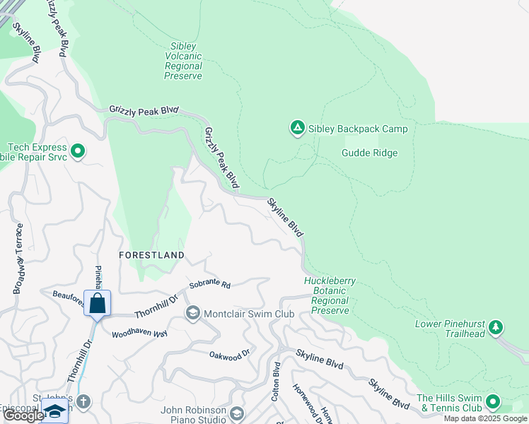 map of restaurants, bars, coffee shops, grocery stores, and more near 2 Diablo Drive in Oakland