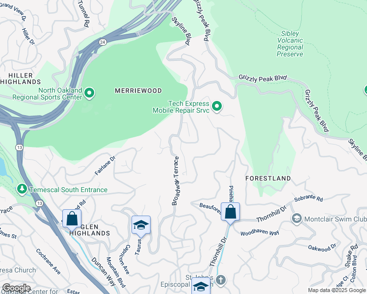 map of restaurants, bars, coffee shops, grocery stores, and more near 6556 Farallon Way in Oakland
