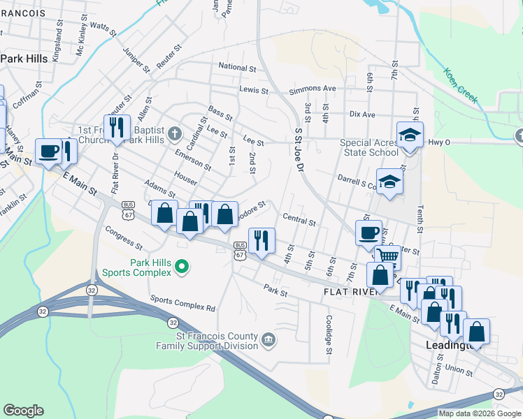 map of restaurants, bars, coffee shops, grocery stores, and more near 200 Theodore Street in Park Hills