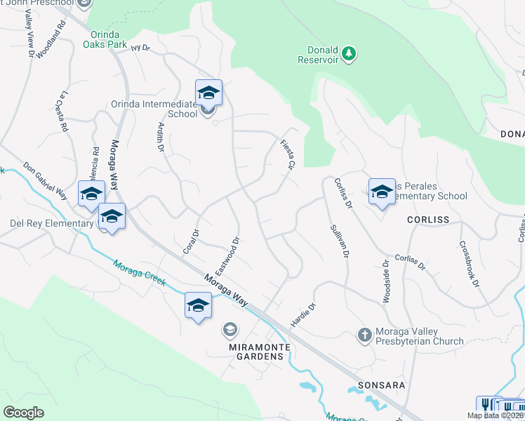 map of restaurants, bars, coffee shops, grocery stores, and more near 177 Ivy Drive in Orinda