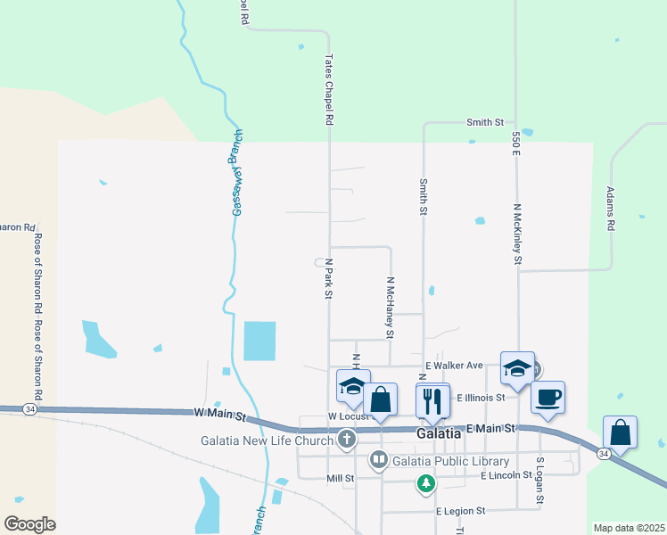 map of restaurants, bars, coffee shops, grocery stores, and more near 500-698 North Park Street in Galatia
