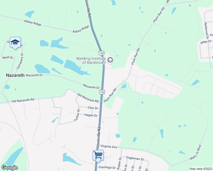map of restaurants, bars, coffee shops, grocery stores, and more near 2555-2599 Louisville Road in Bardstown