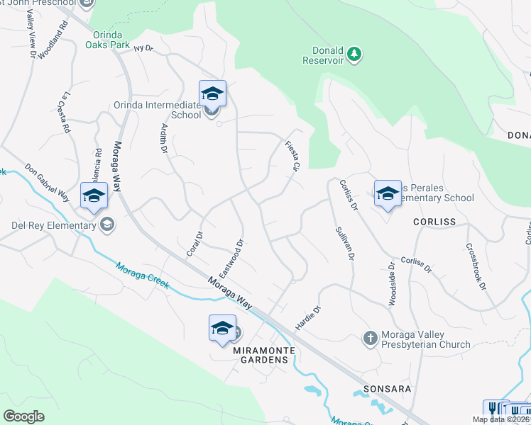 map of restaurants, bars, coffee shops, grocery stores, and more near 177 Ivy Drive in Orinda